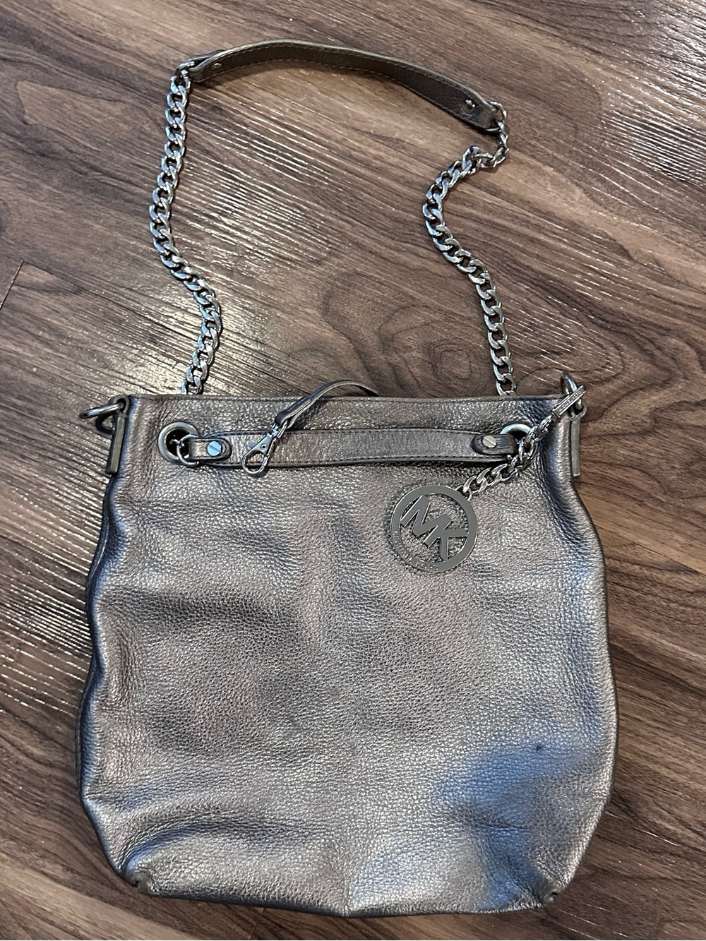 Michael Kors Pewter Metallic Chain-Handle Shoulder Bag